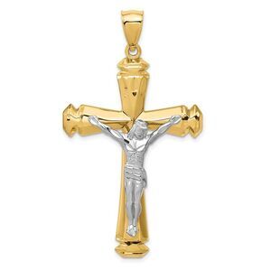 Men's 14k Two Tone Gold Polished Crucifix Cross Pendant, 31 x 56mm